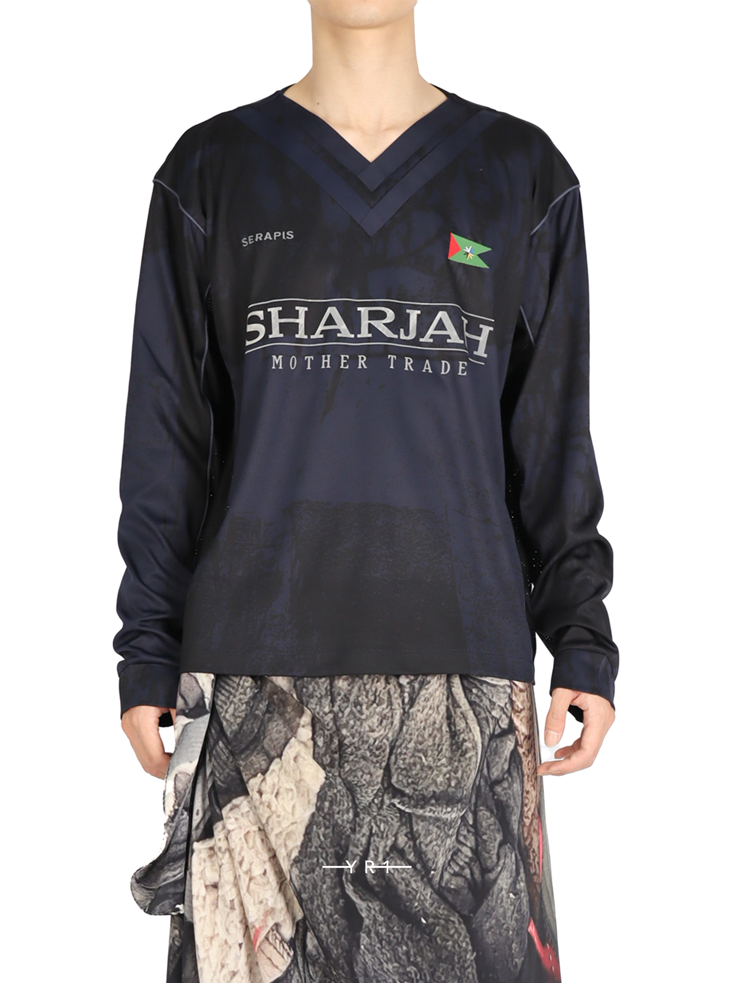Navy Double V-Neck Football Top