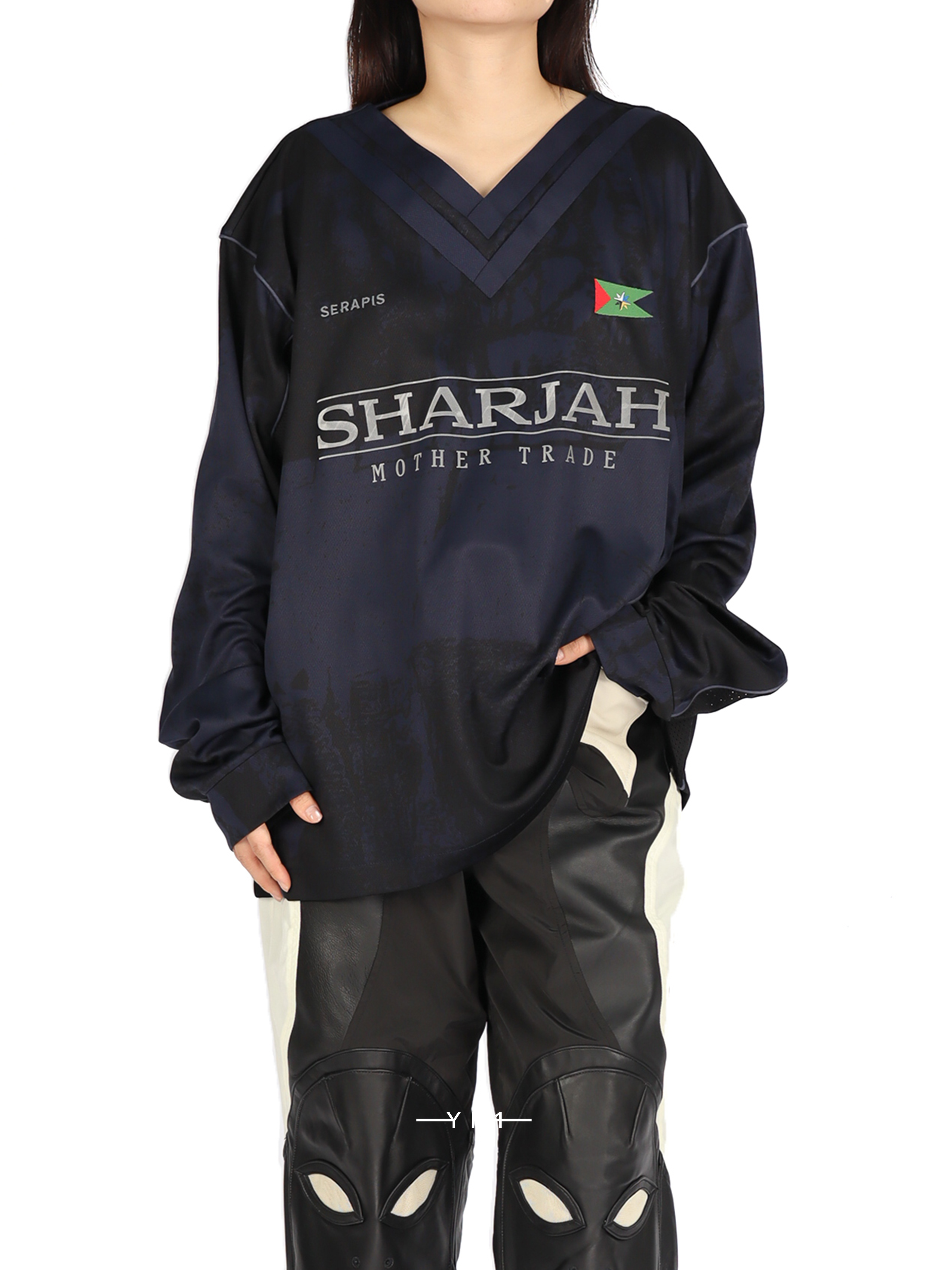 Navy Double V-Neck Football Top