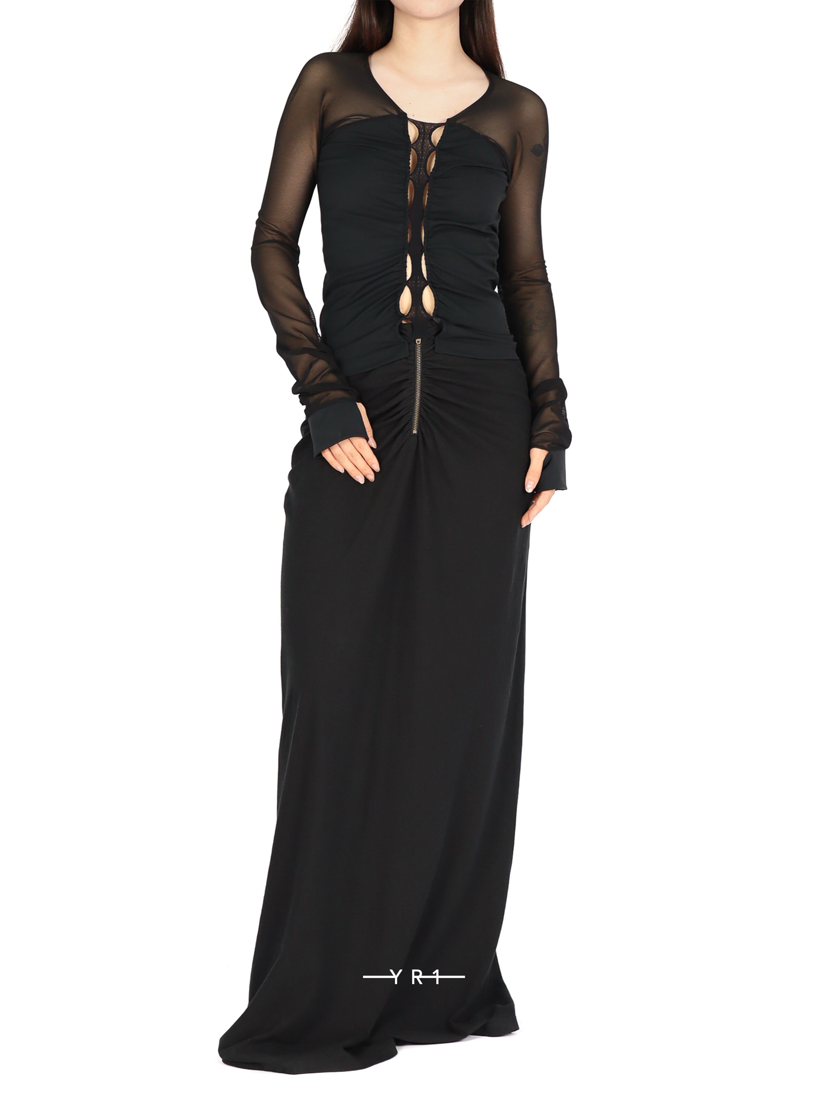 Linen-cotton G-String Zip Maxi Skirt