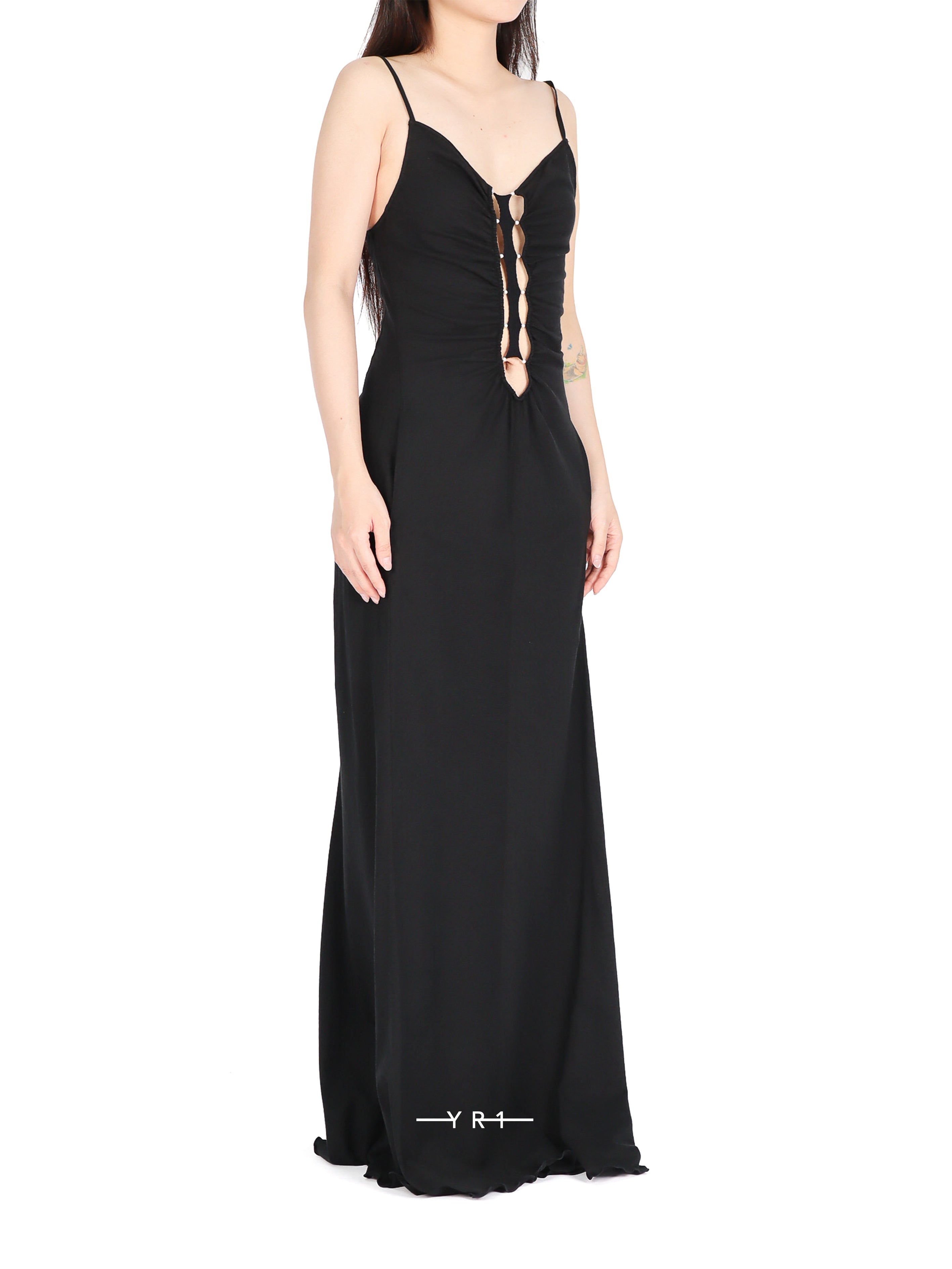 Linen-cotton Maxi Dress w/ Tie-back