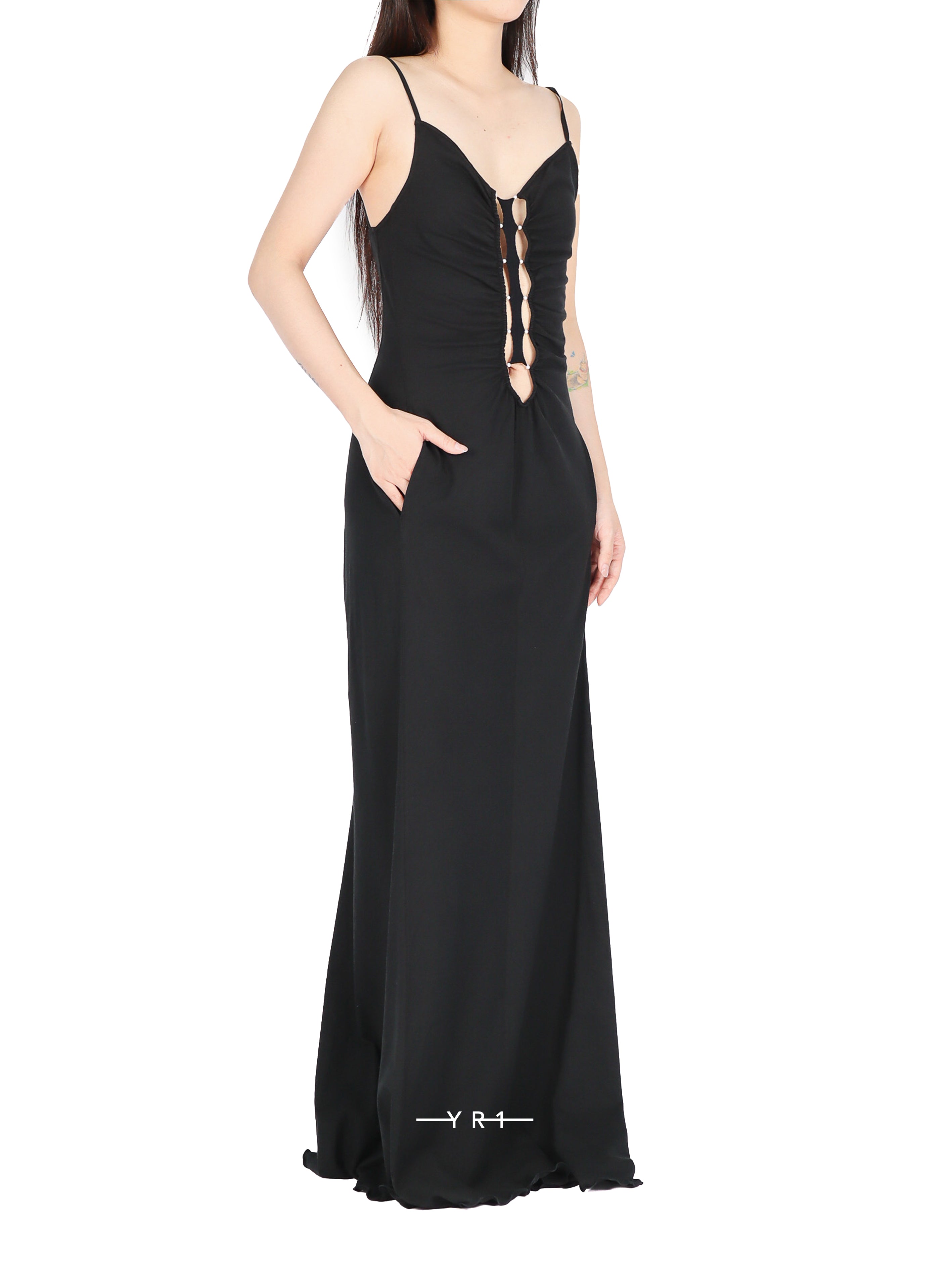 Linen-cotton Maxi Dress w/ Tie-back