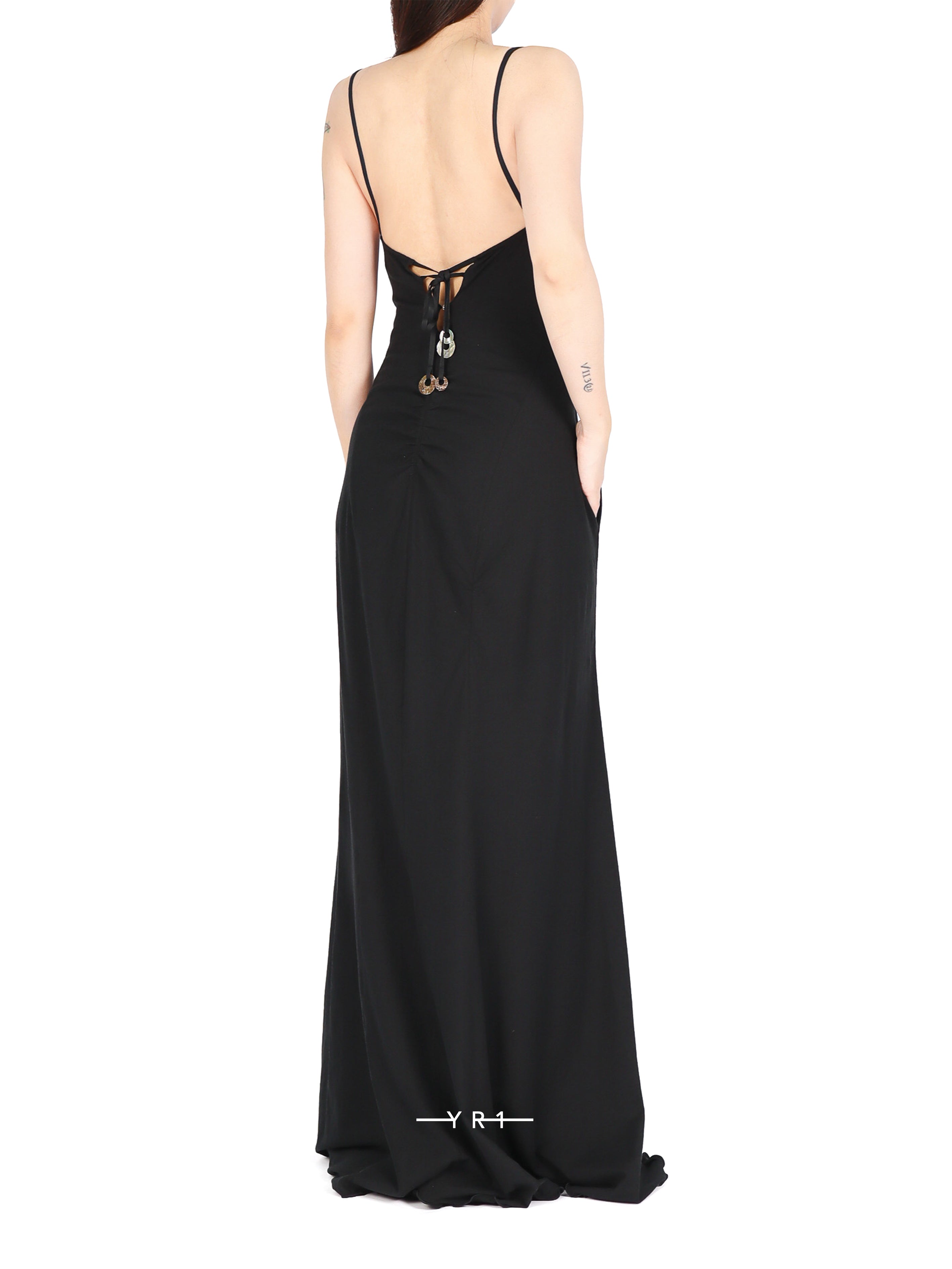 Linen-cotton Maxi Dress w/ Tie-back