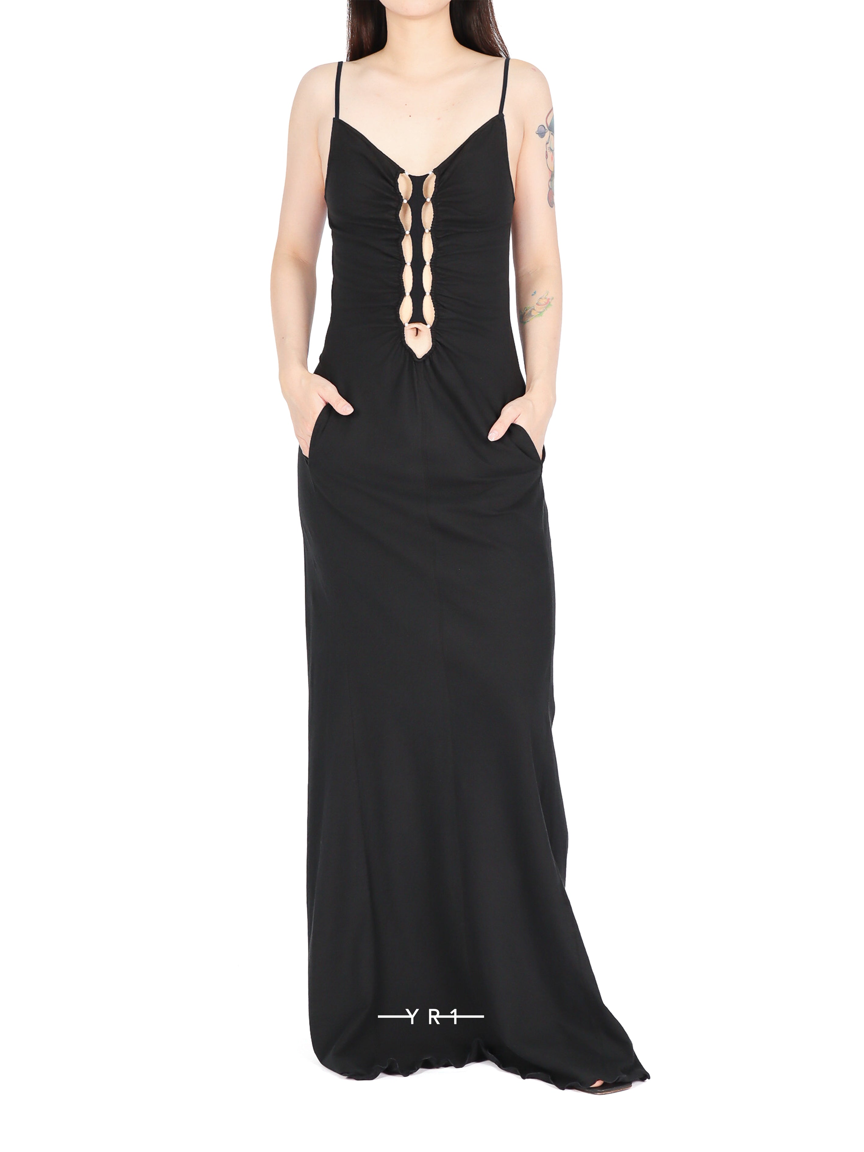 Linen-cotton Maxi Dress w/ Tie-back