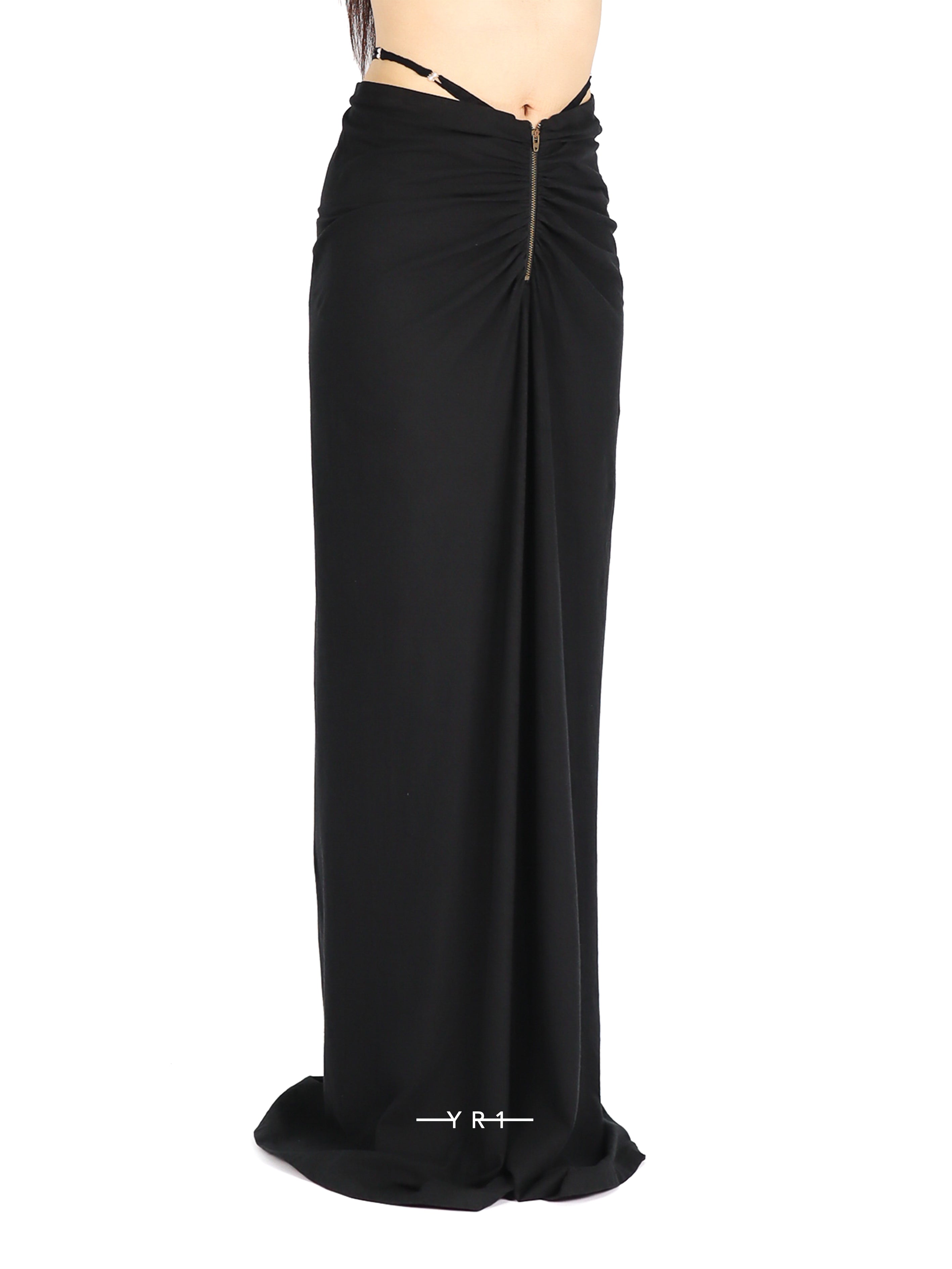 Linen-cotton G-String Zip Maxi Skirt