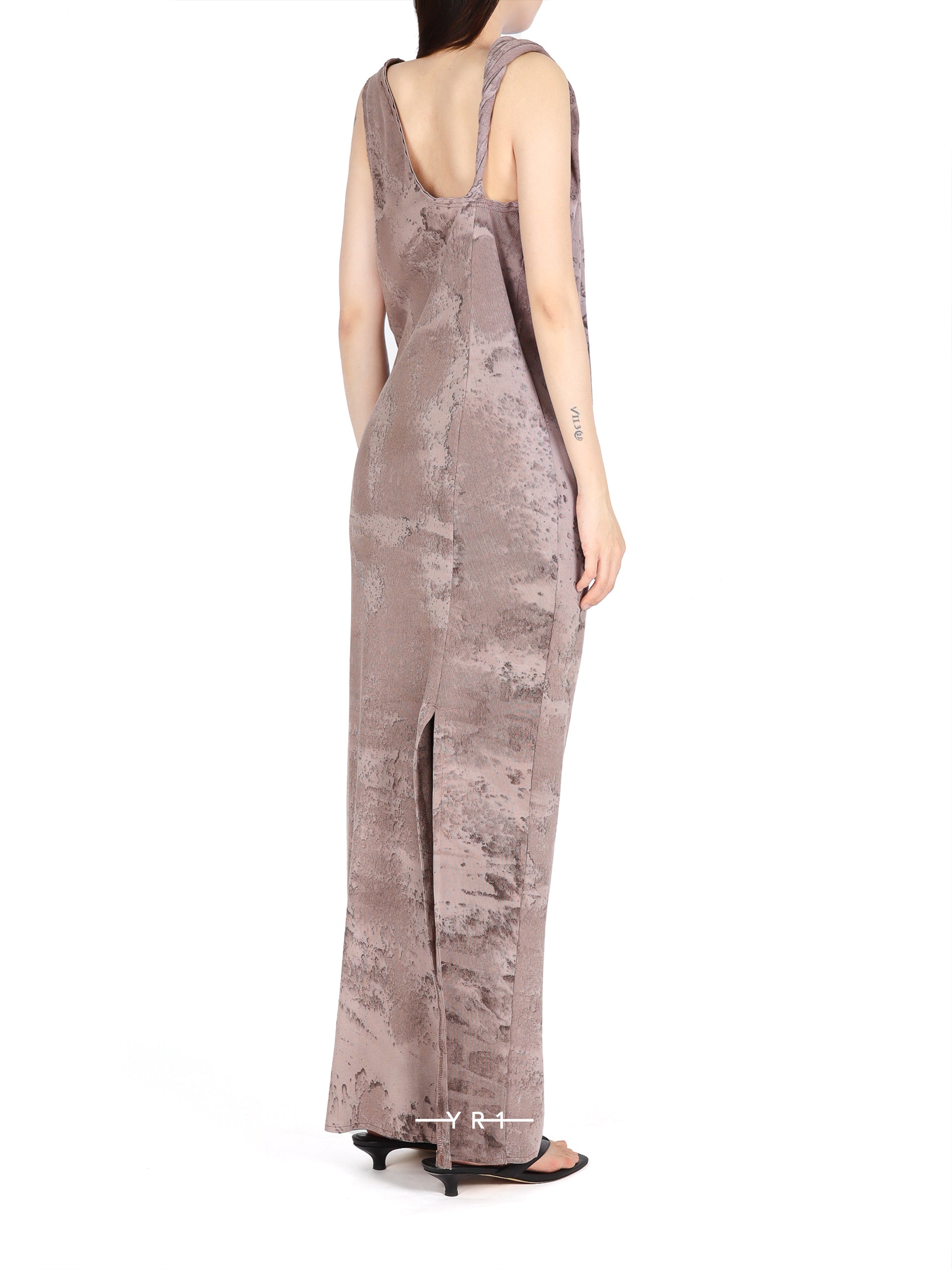 Mud Grey Marble Dyed Draped Rib Dress