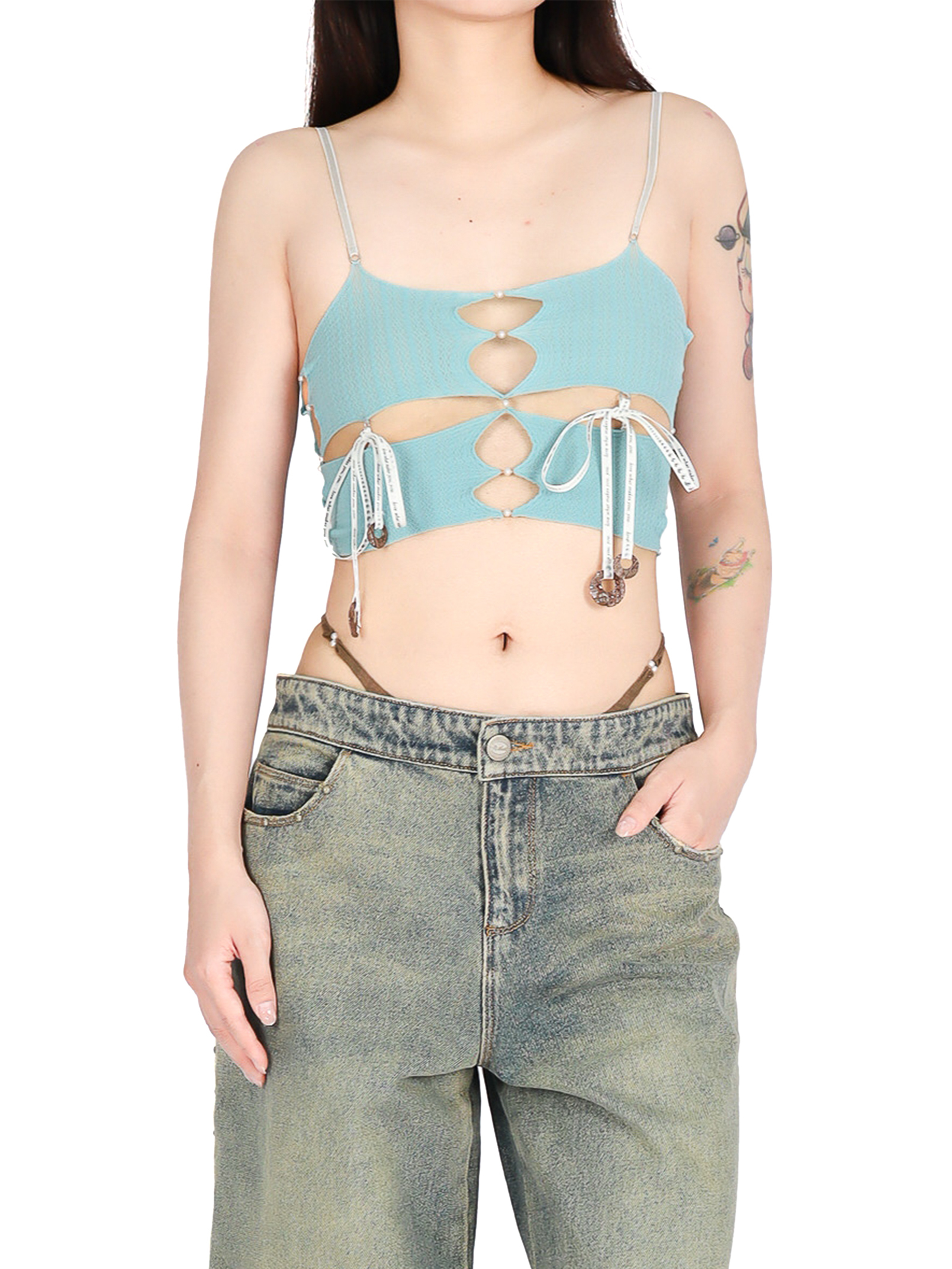 Cross-cut lace-up suspenders