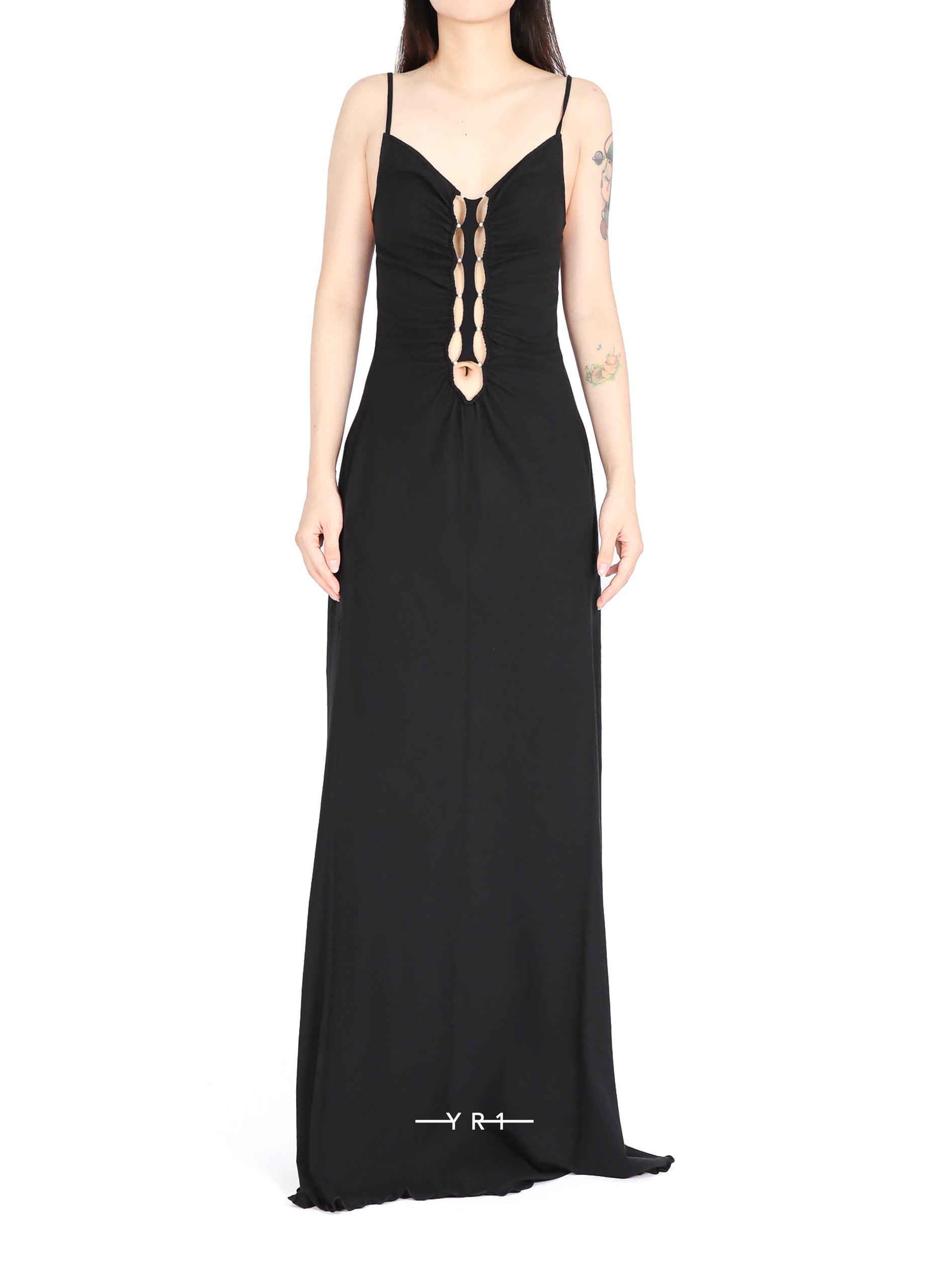 Linen-cotton Maxi Dress w/ Tie-back
