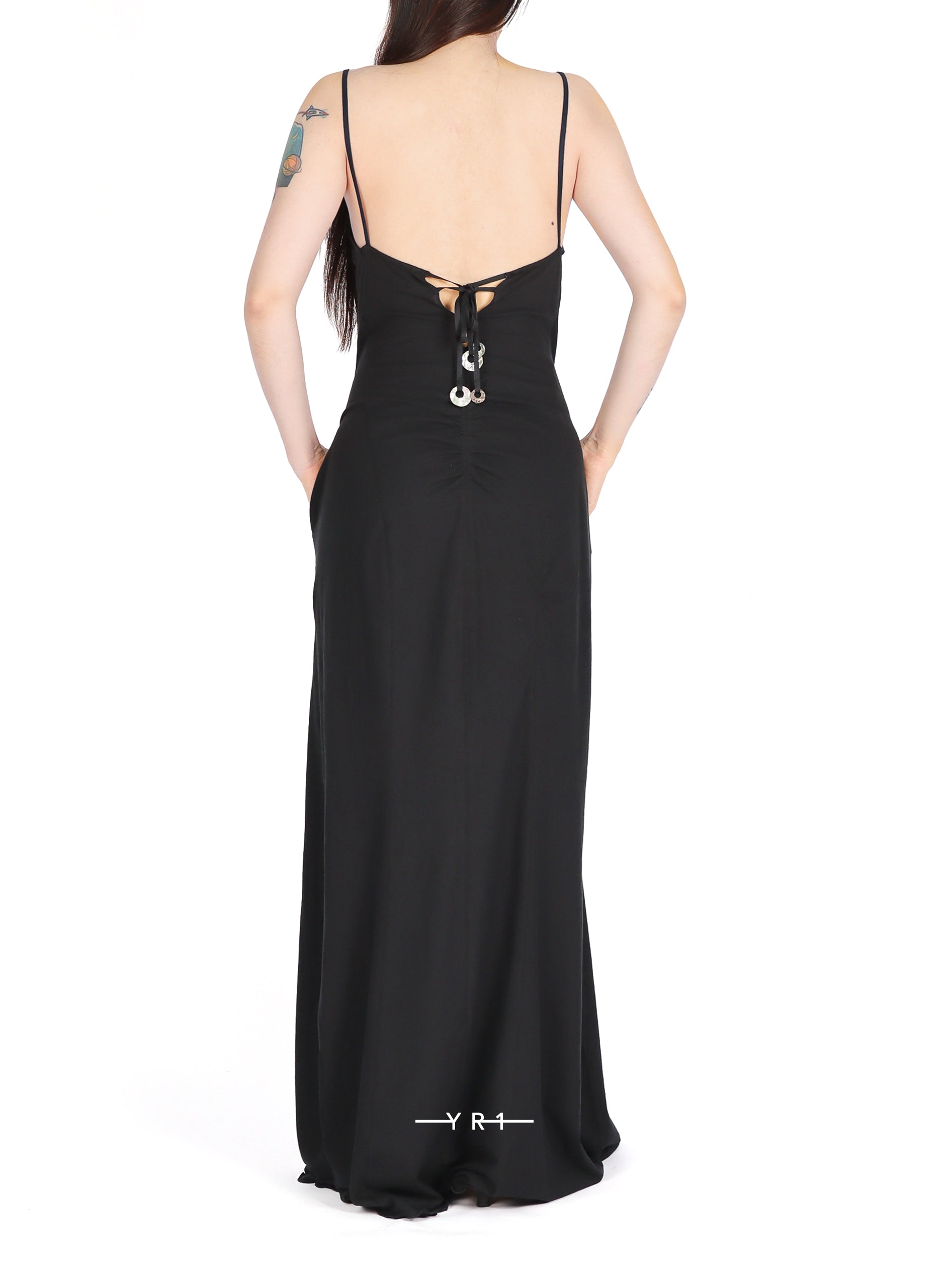 Linen-cotton Maxi Dress w/ Tie-back