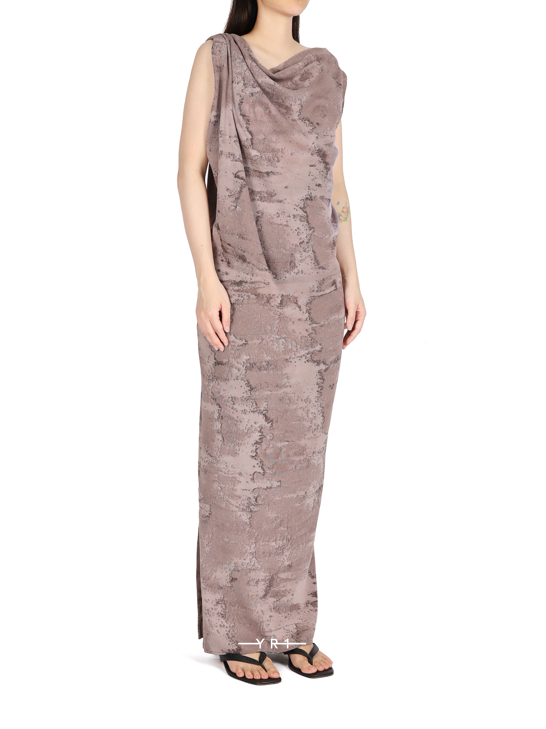 Mud Grey Marble Dyed Draped Rib Dress