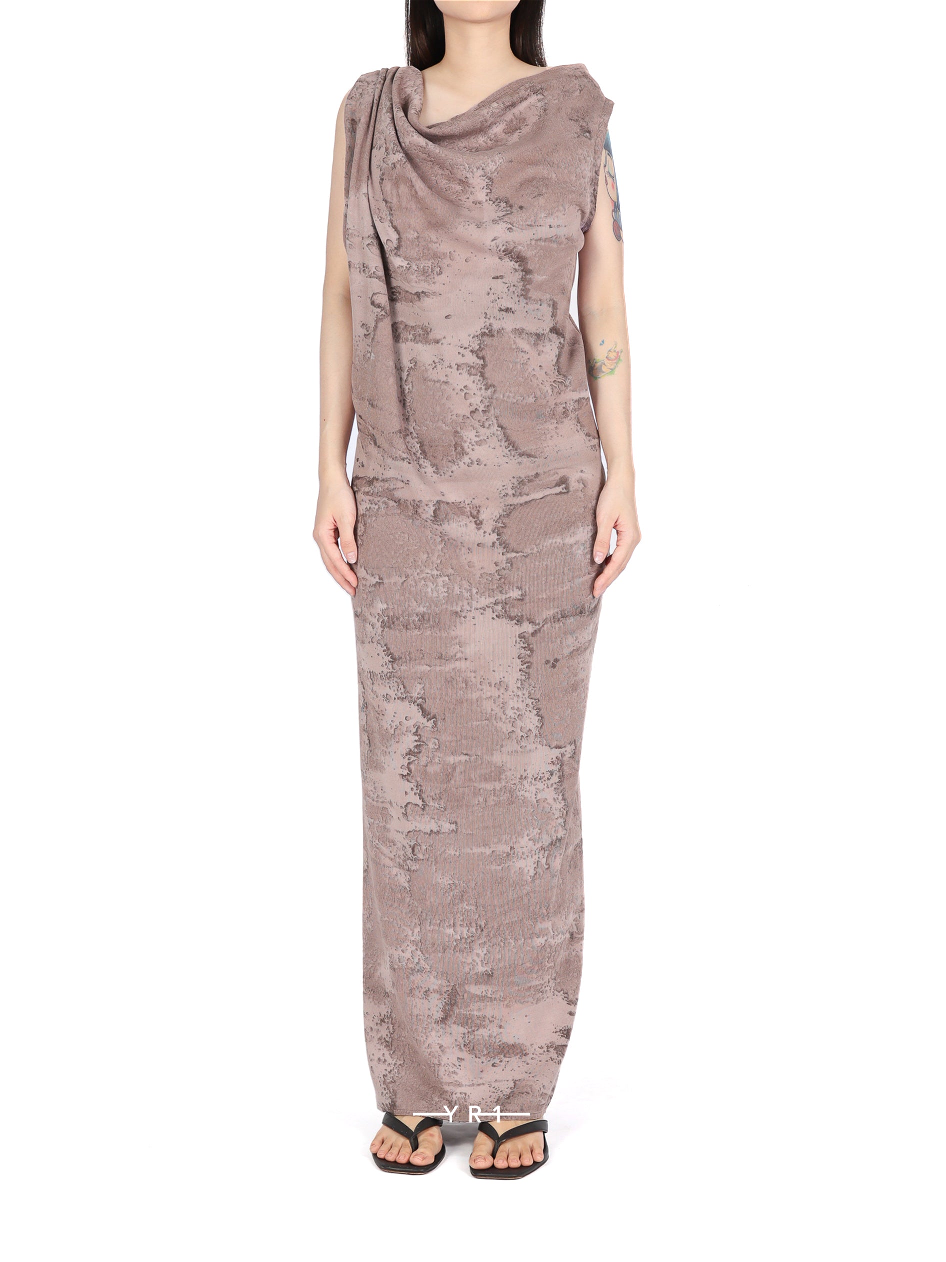 Mud Grey Marble Dyed Draped Rib Dress